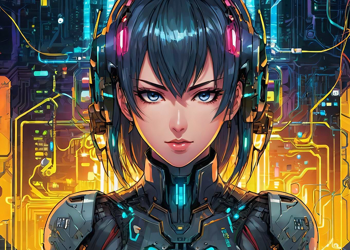 Cyberpunk Anime Girl with Headphones