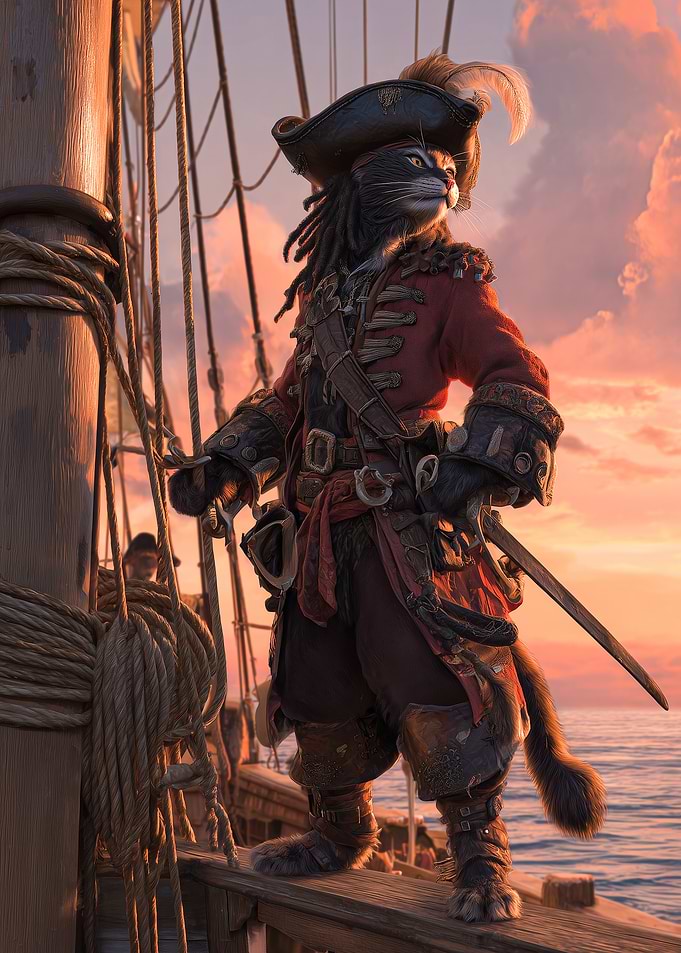 Pirate Cat on Ship Deck