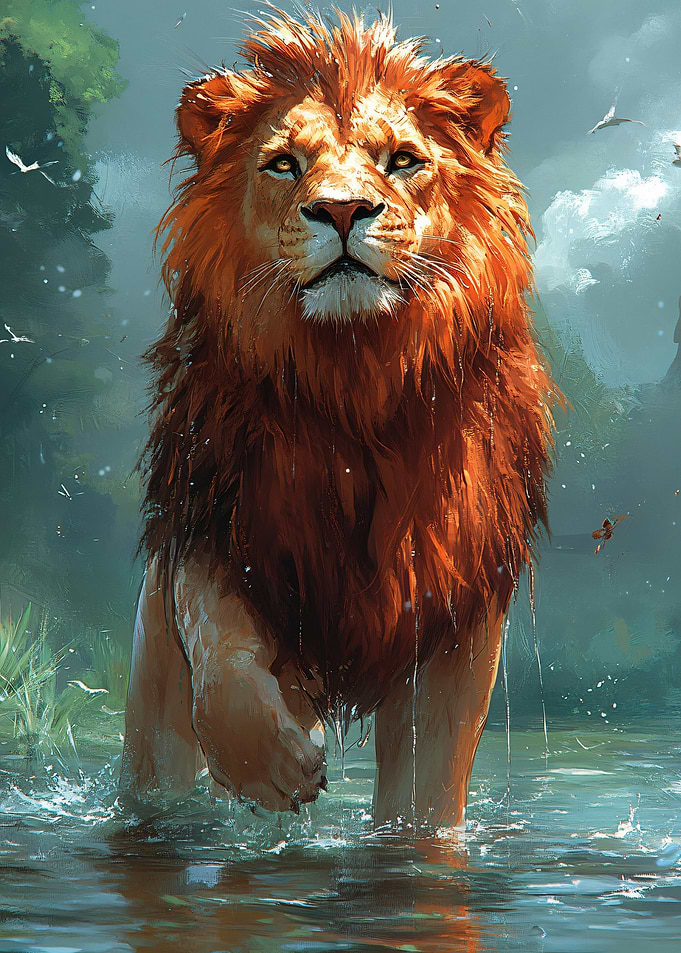 Majestic Lion in Water
