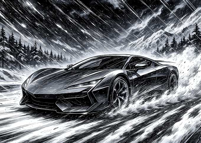 Sports Car in Winter Landscape