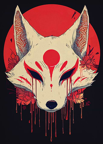 Kitsune Mask with Red Accents