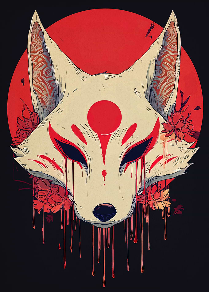 Kitsune Mask with Red Accents