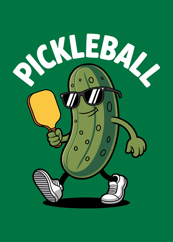 Pickleball Pickle Cartoon Character