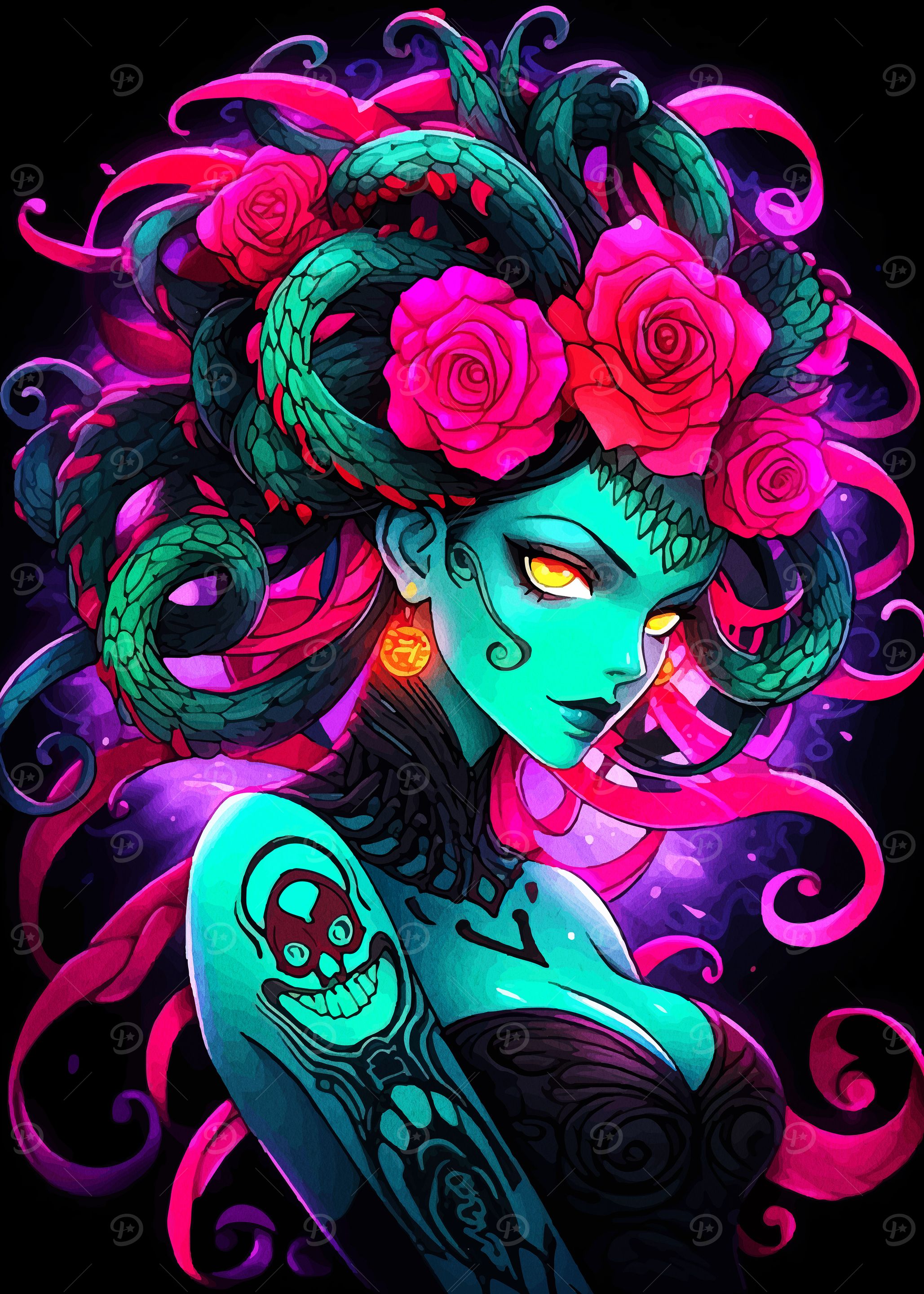Medusa with Roses Digital Art