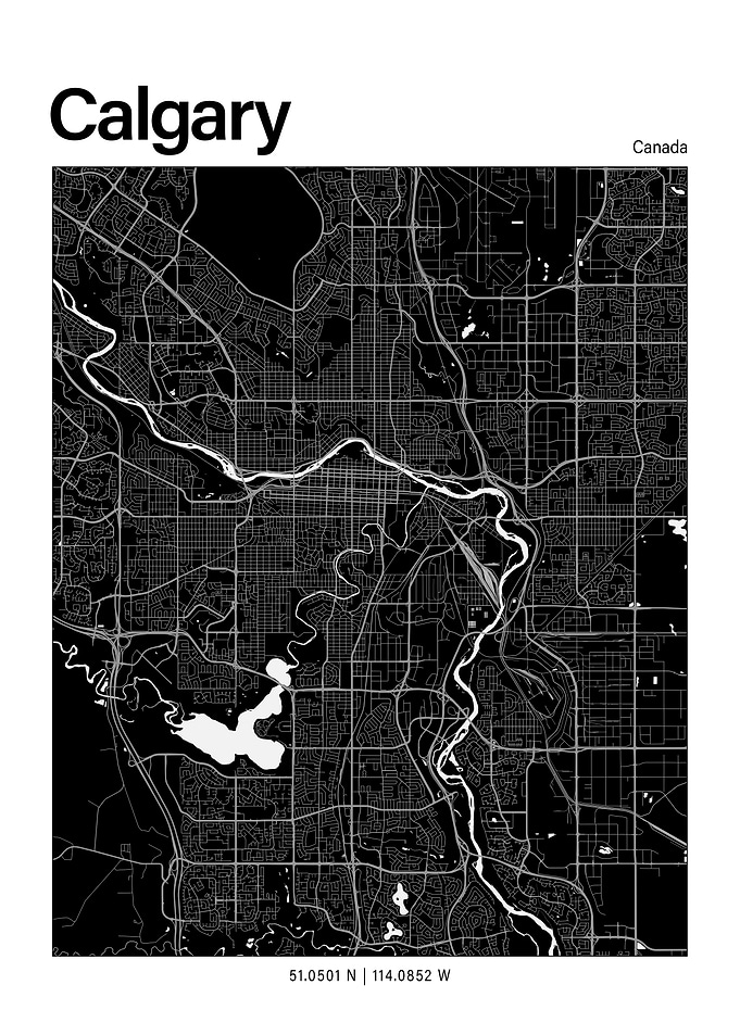 Calgary Black and White Map