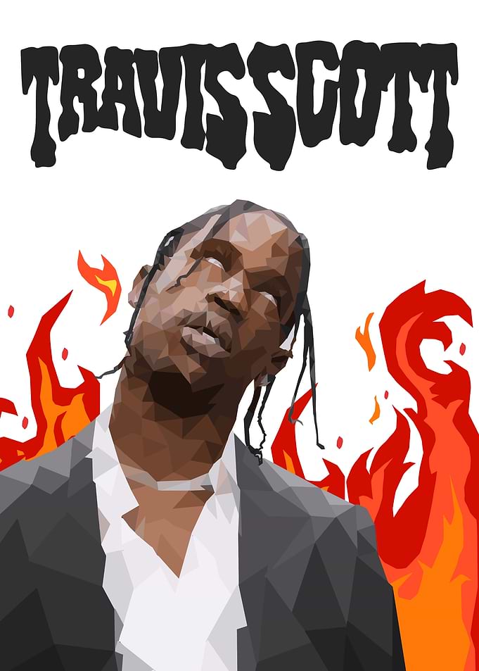 Travis Scott Polygonal Art with Flames