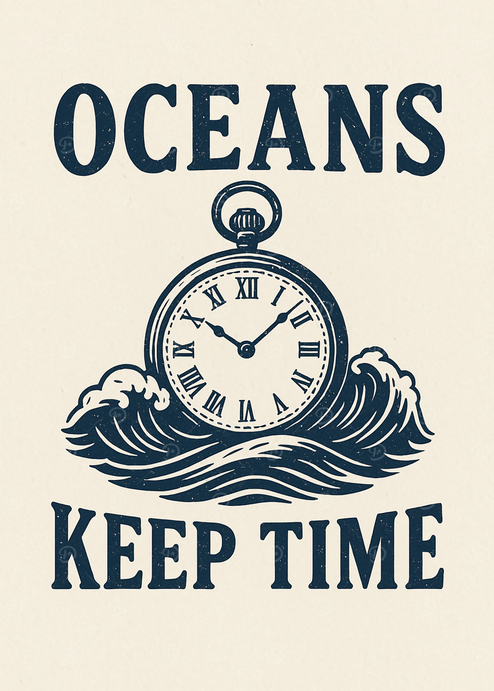 Oceans Keep Time Vintage Illustration