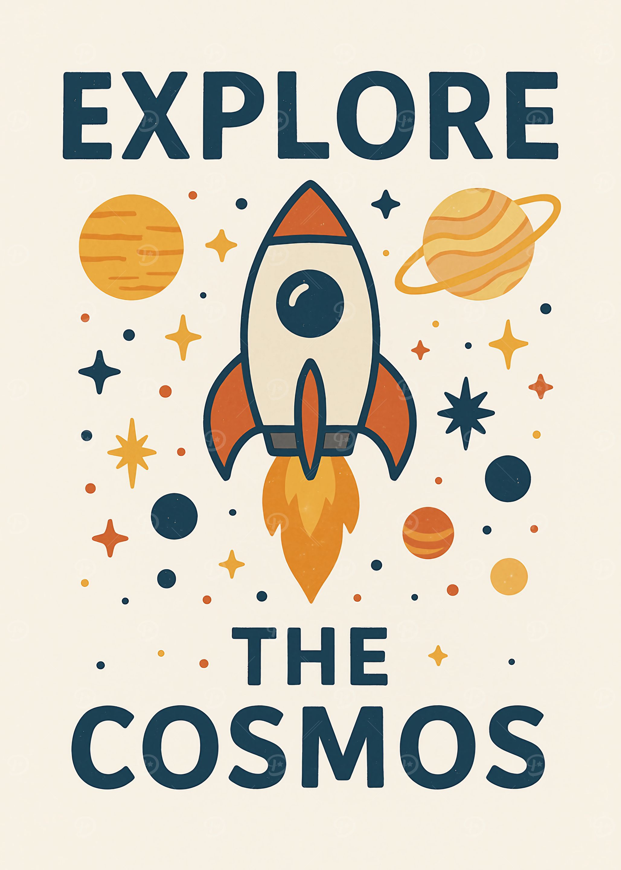 Explore the Cosmos Rocket Illustration
