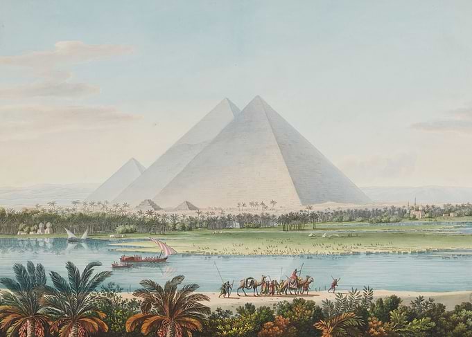 Egyptian Pyramids and Nile River Scene