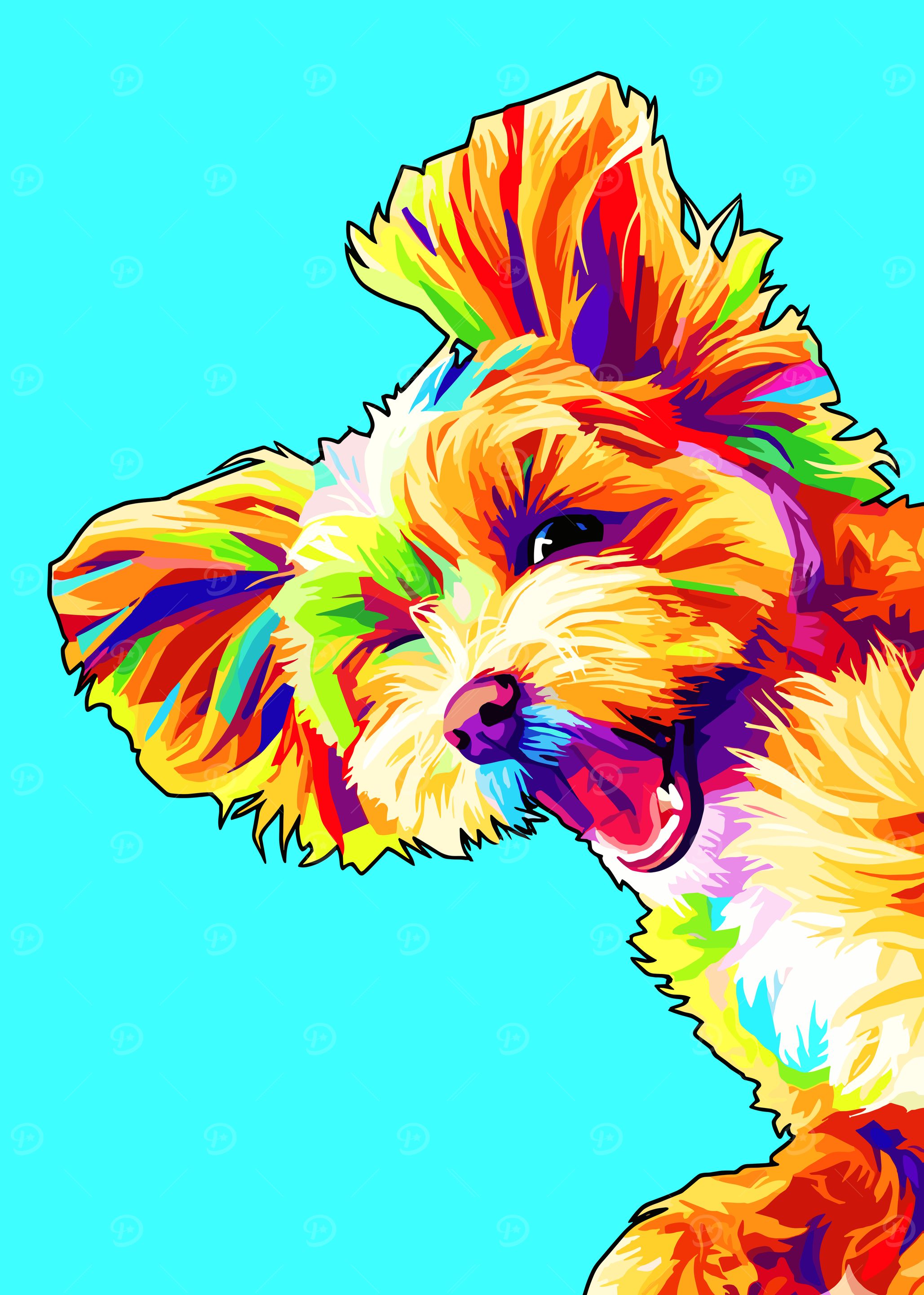 Colorful Dog Portrait on Blue Background