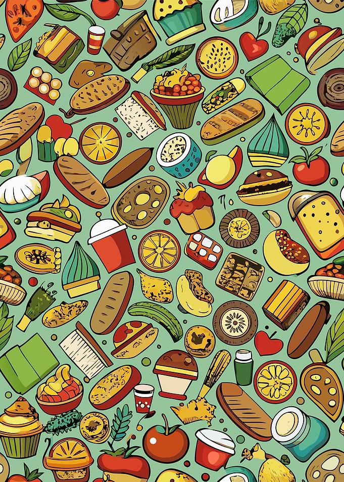 Food Pattern on Green Background