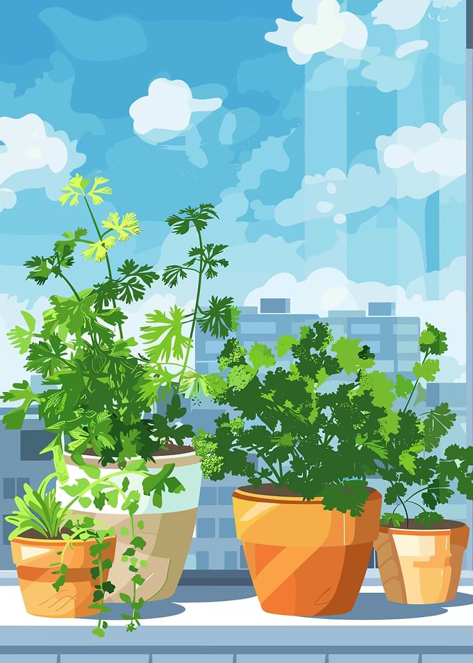 Potted Plants on a Windowsill