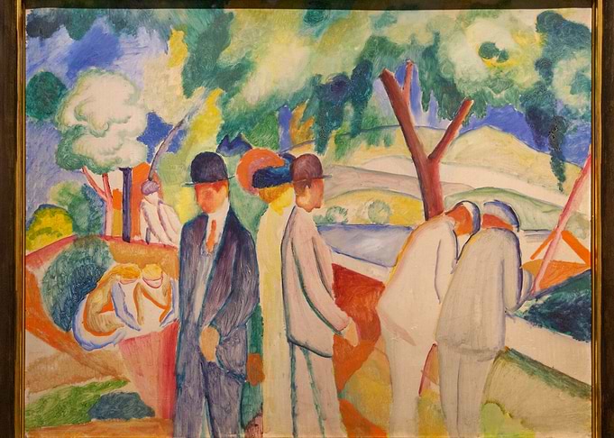 Impressionistic painting of people in nature