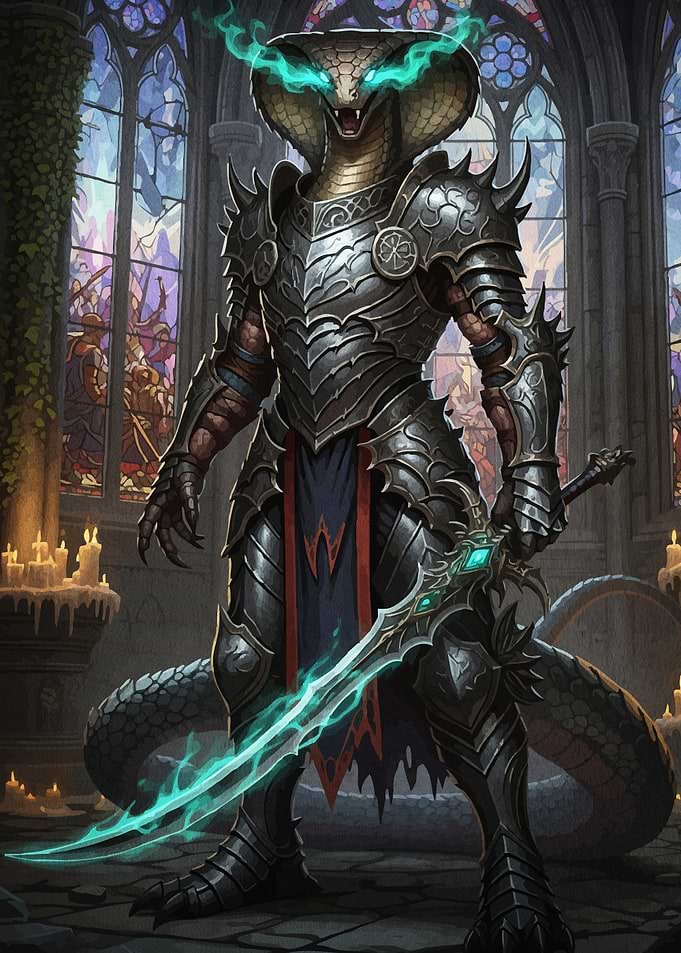 Armored Cobra Warrior Glowing Sword