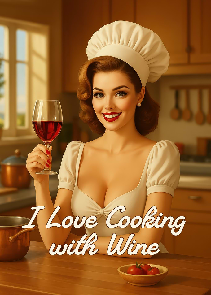 Cooking with Wine Vintage Illustration