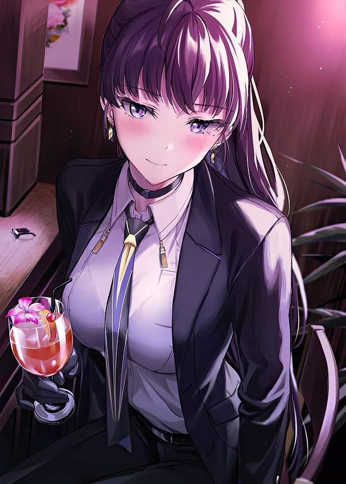 Anime Girl in Suit with Cocktail