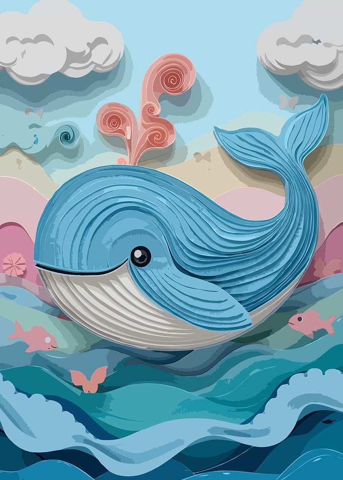 Digital Art of Whale in Paper Cut Style