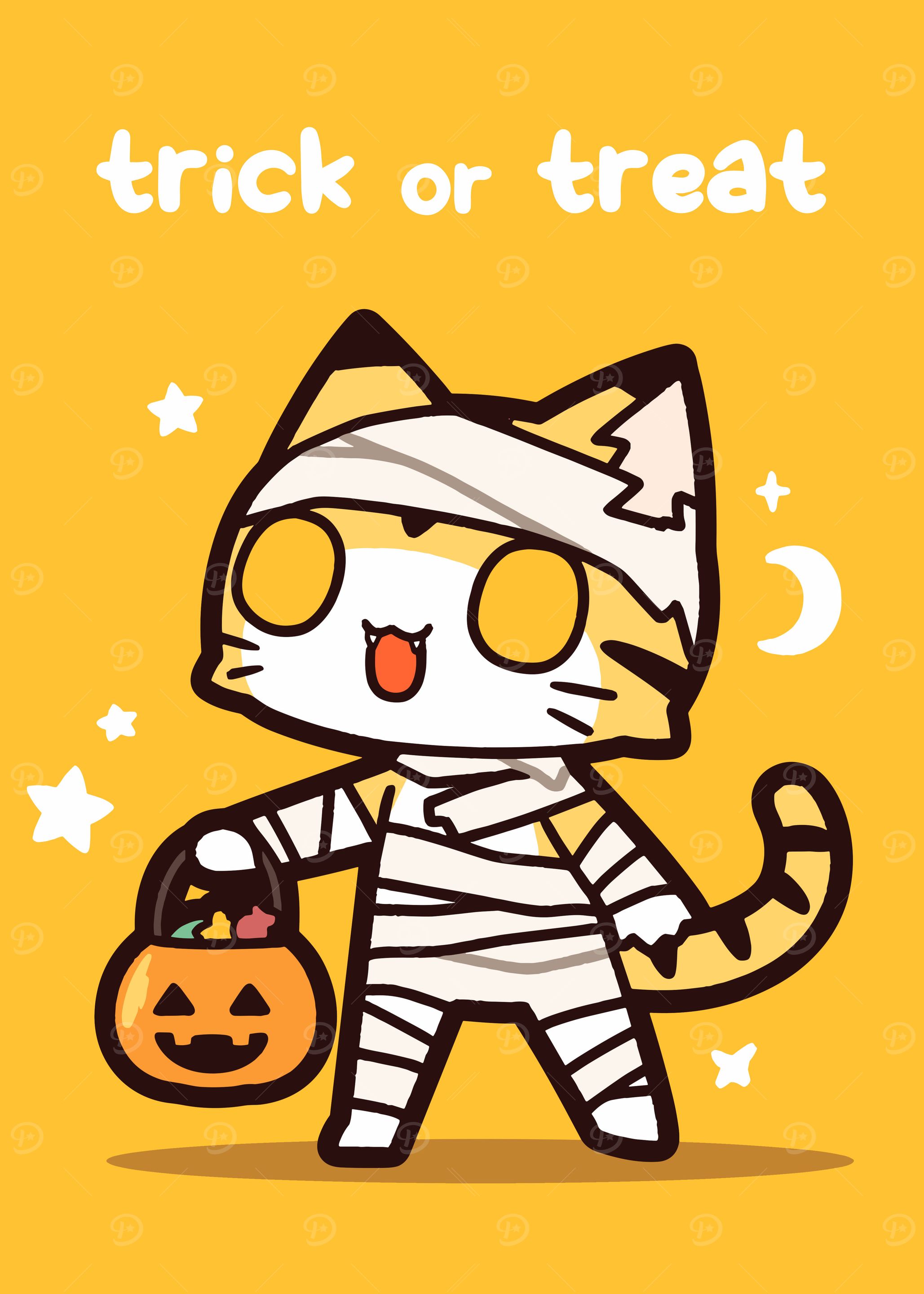 Cute Halloween Mummy Cat Illustration