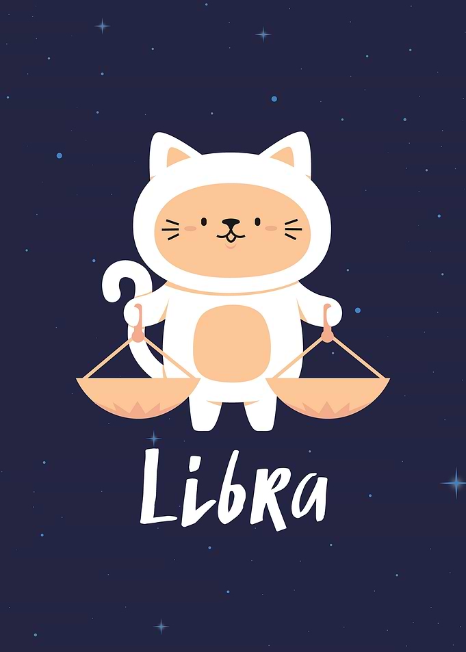 Cute Libra Zodiac Cat Illustration