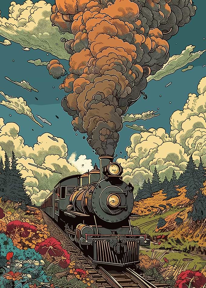 Vintage Train Journey Through Nature