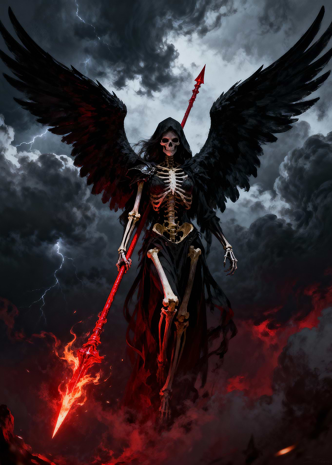 Winged Grim Reaper with Flaming Spear