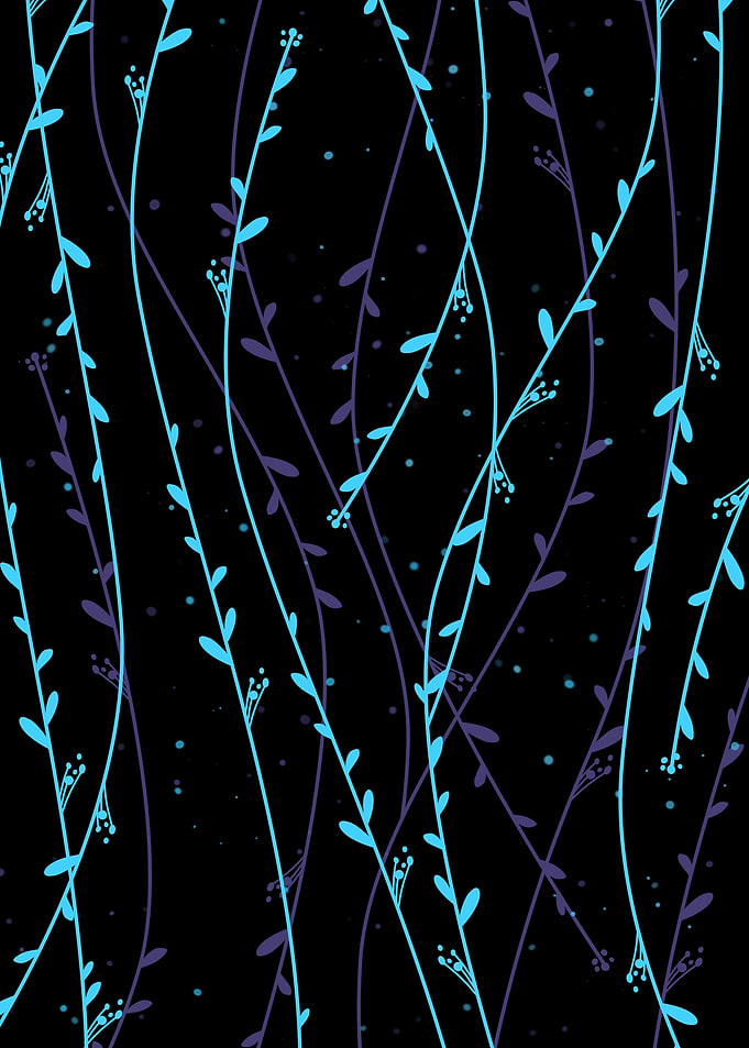 Floral Vines on Black Background