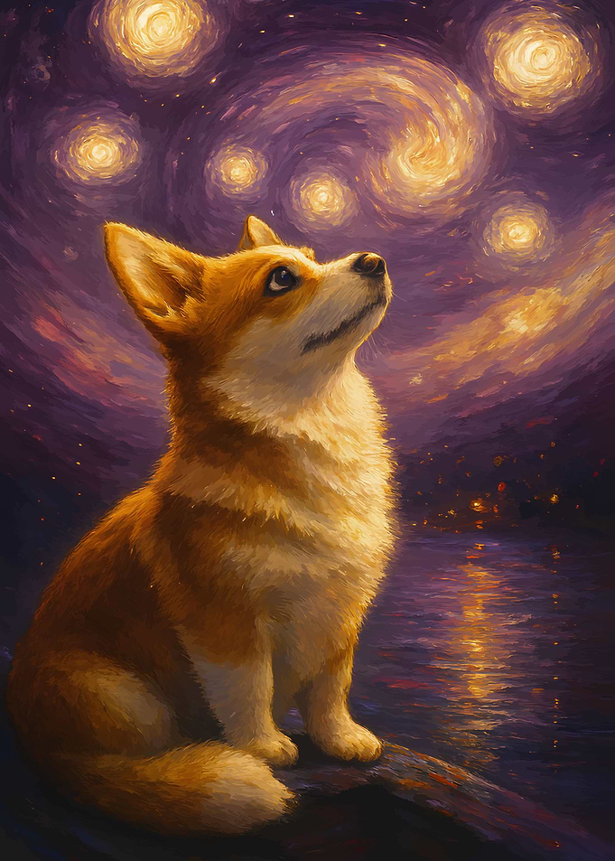 Corgi Starry Night Painting