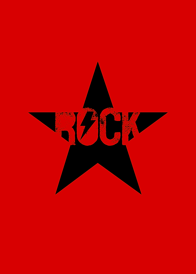 Rock star in black on Red Background