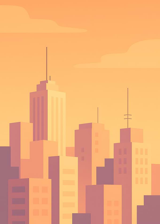 Cityscape Illustration in Warm Tones