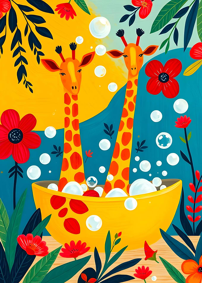 Giraffes in a Tub Funny Bathroom Toilet