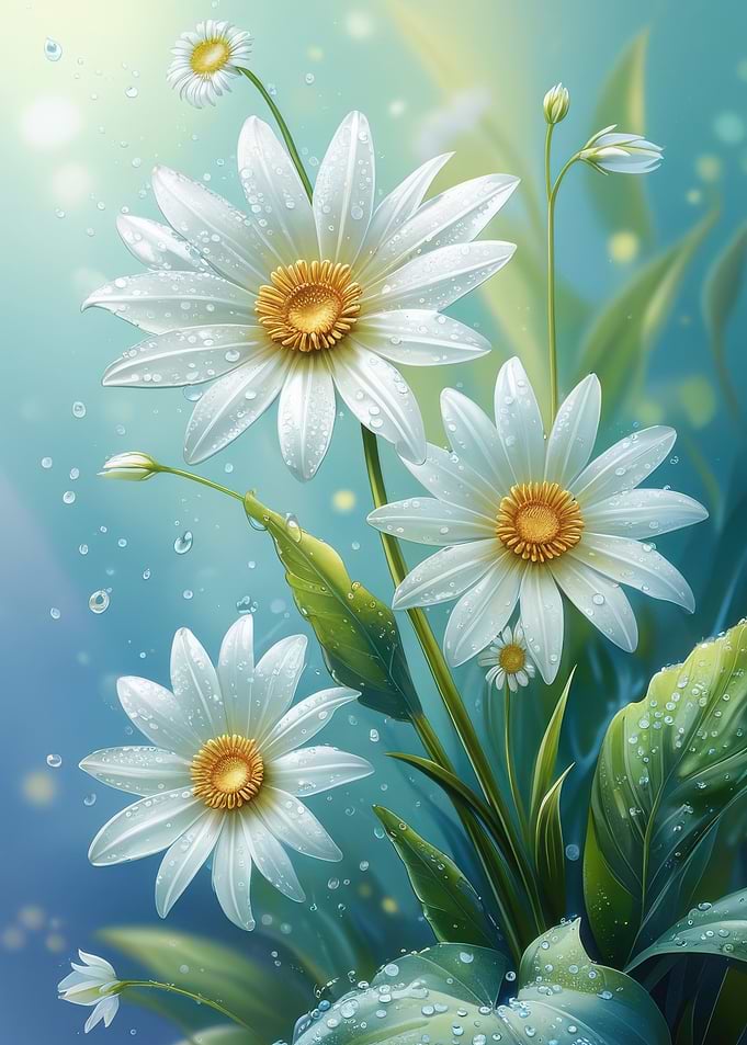 White Daisies with Water Droplets