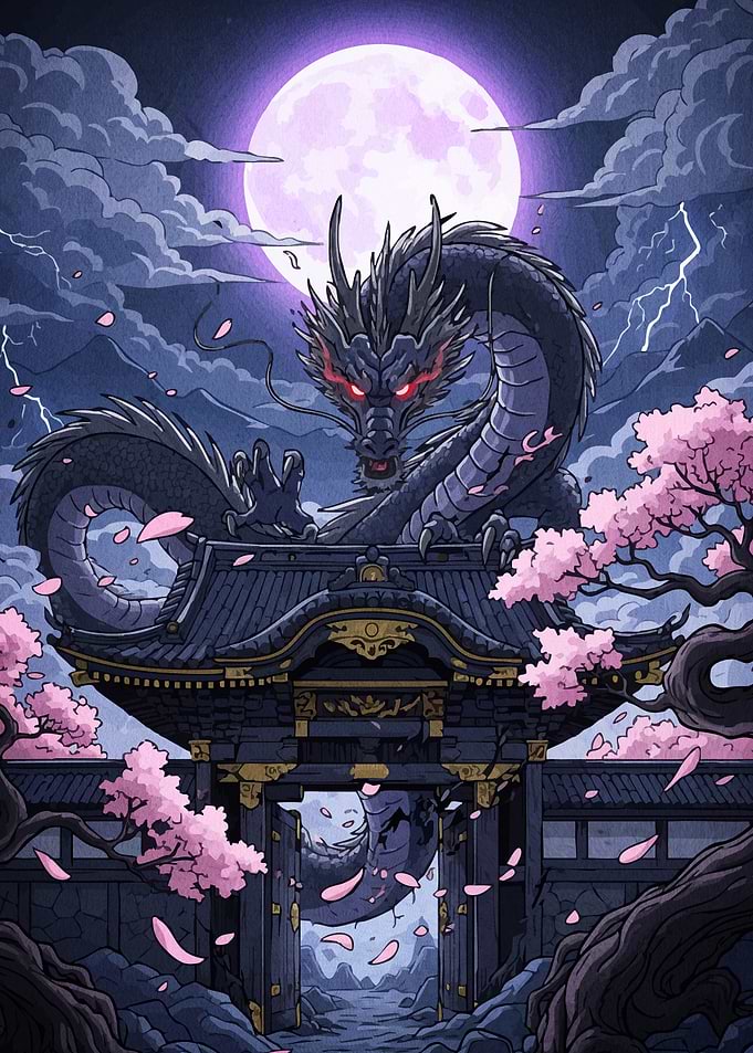 Dragon Temple Roof Full Moon