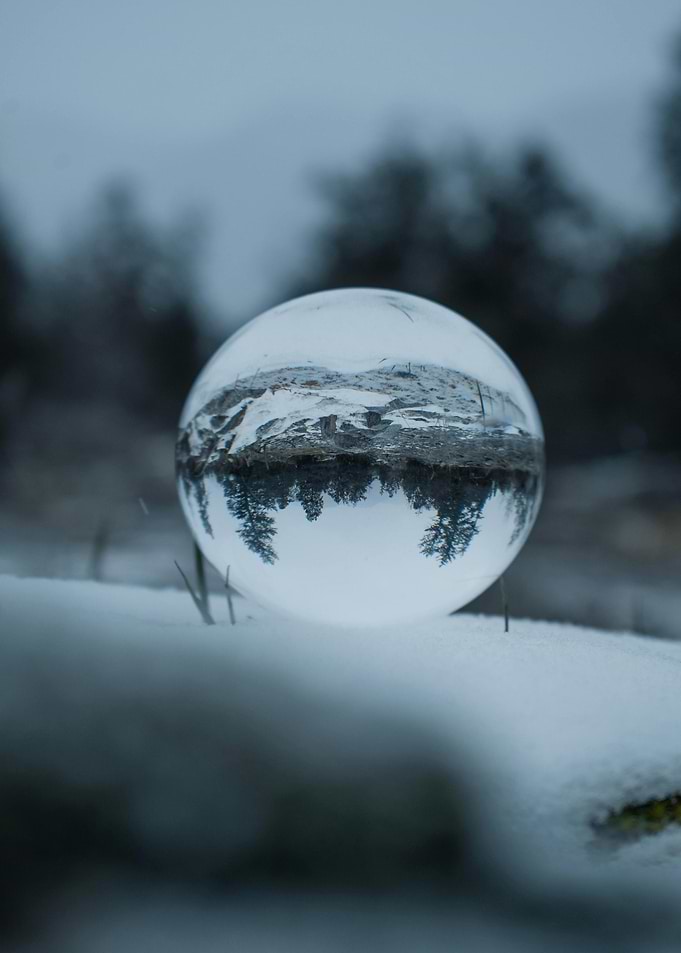 Winter Landscape Reflected in Crystal Ball