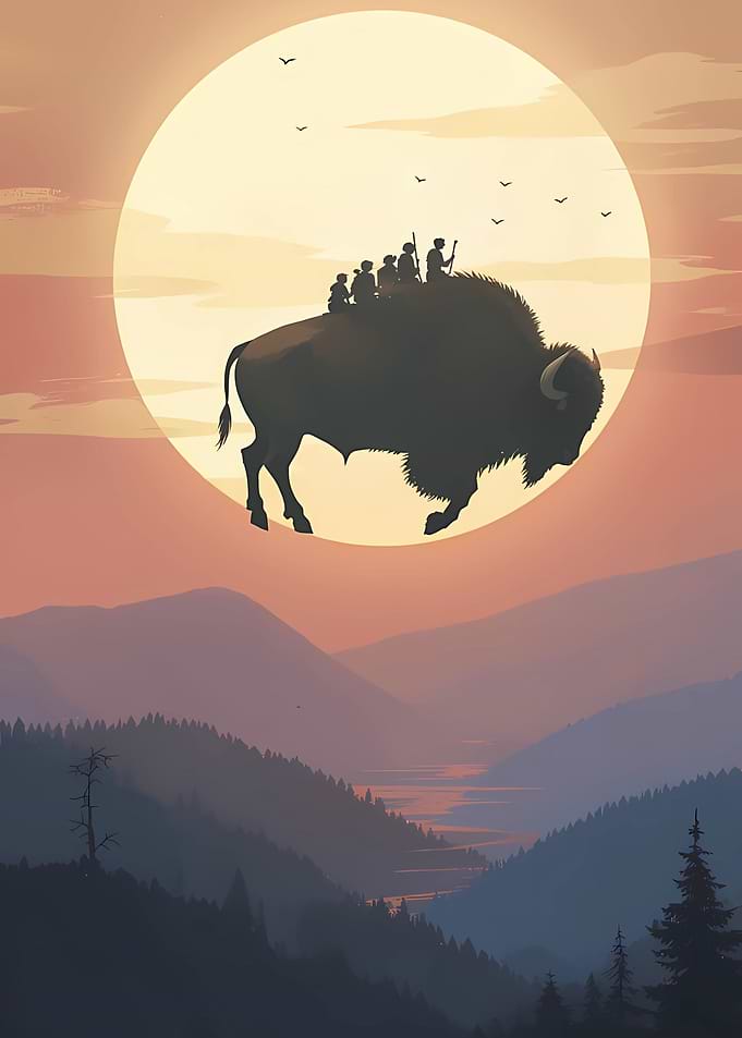 Buffalo Ride at Sunset