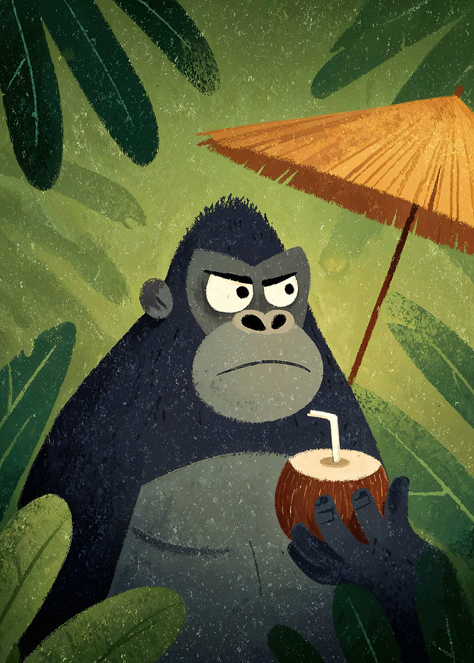 Grumpy Gorilla with Coconut Drink
