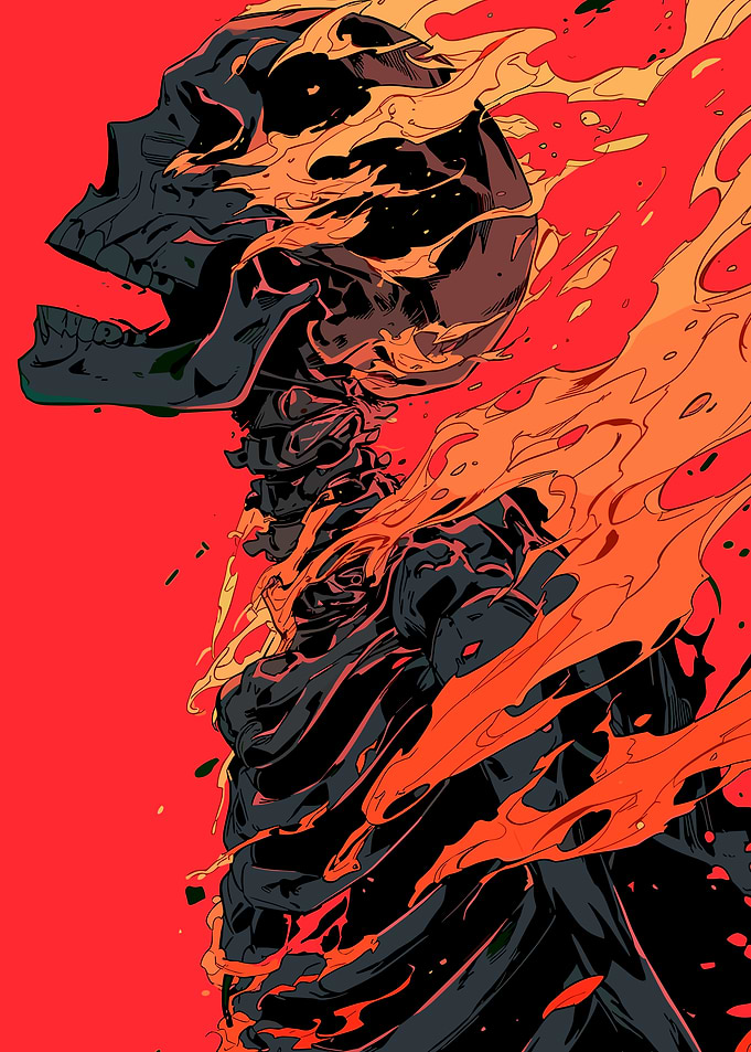 Flaming Skeleton Illustration