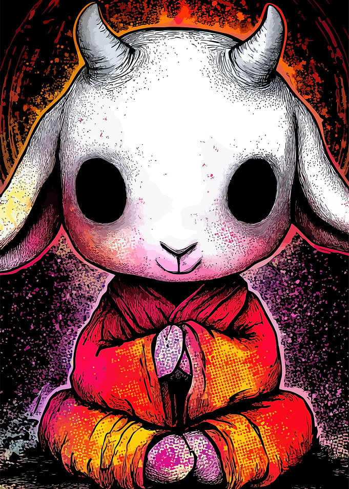 Cartoon Goat Monk in Meditation