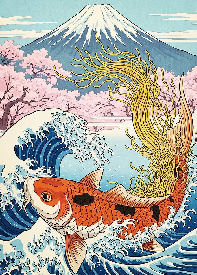 Koi Fish Noodles Ukiyo-e Style