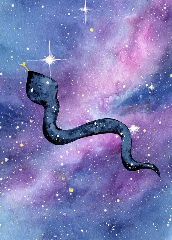 Cosmic Snake Watercolor Art
