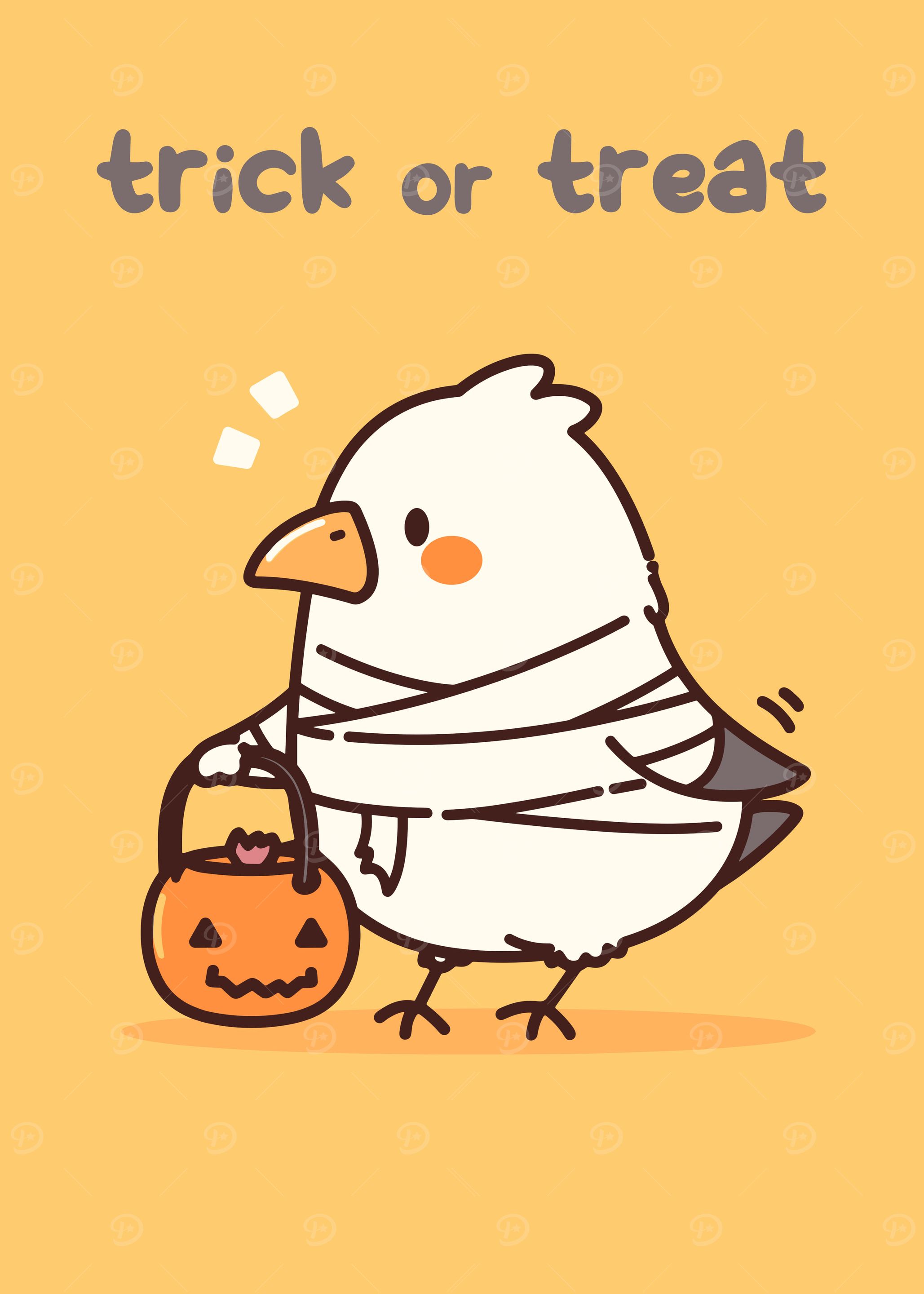 Cute Halloween Bird Mummy Illustration