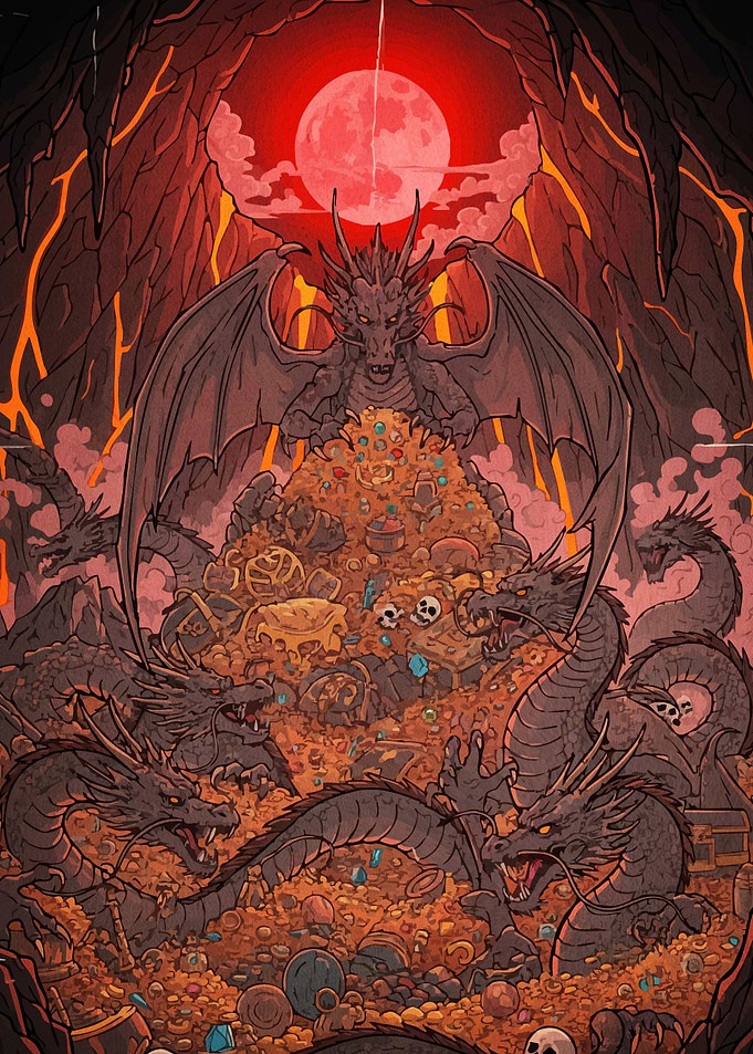 Dragon hoard fiery cave