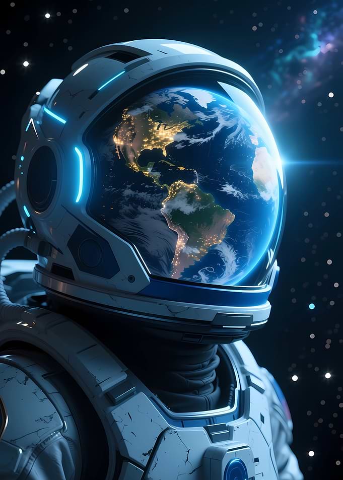 Astronaut Helmet Reflecting Earth