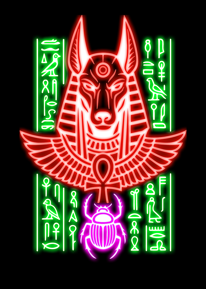 Neon Egyptian Anubis and Scarab Design