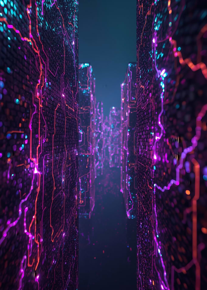 Abstract Cyberpunk Cityscape with Glowing Lights