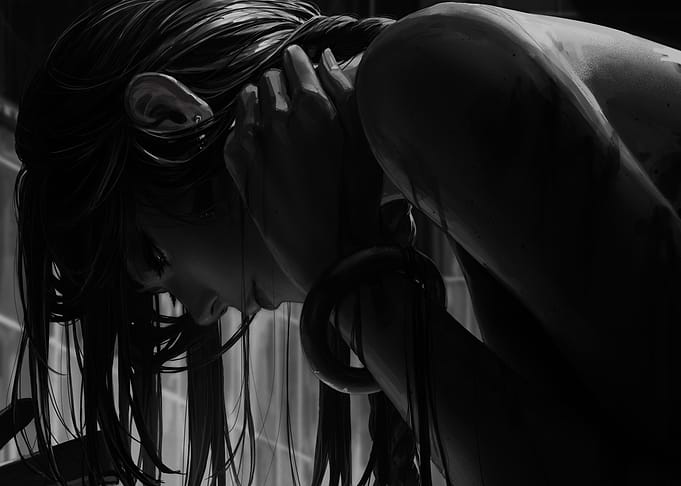 Monochrome Woman Braiding Hair Illustration