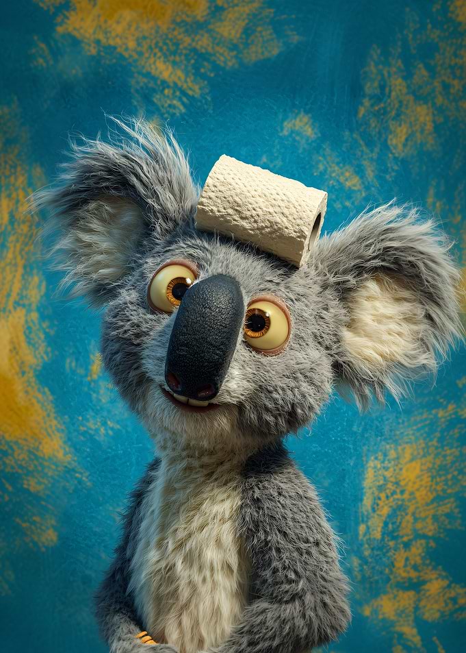 Koala with Toilet Paper on Head