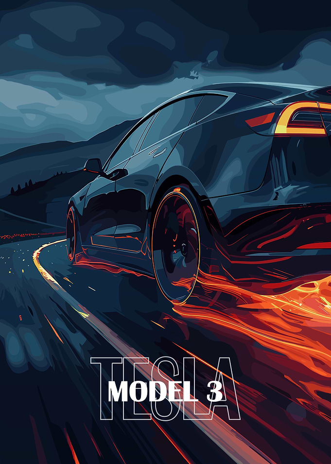 Tesla Model 3 Speeding on Road