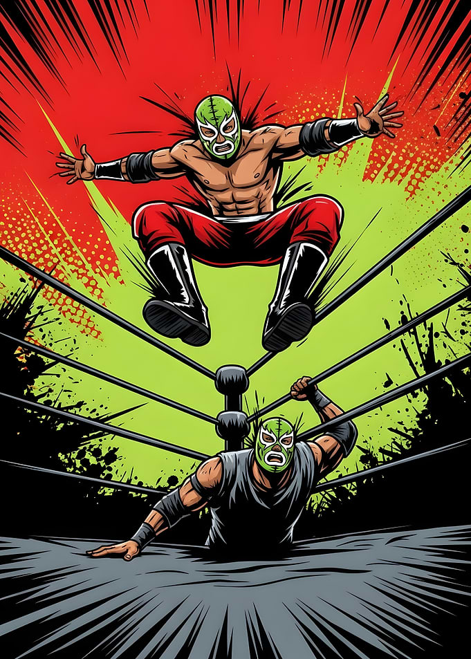 Lucha Libre Wrestling Action Illustration