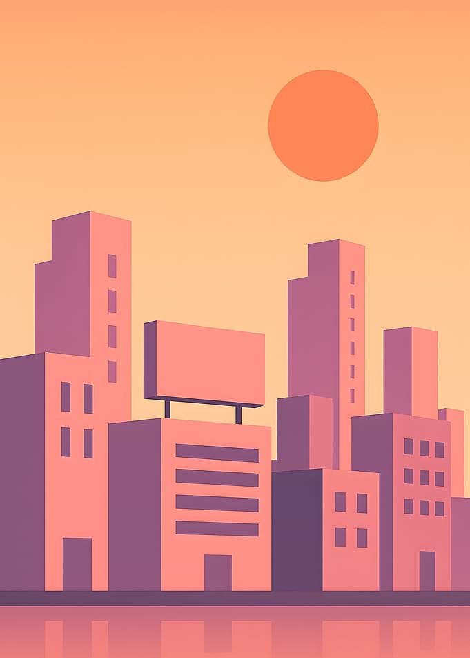 Minimalist Cityscape with Sunset Reflection