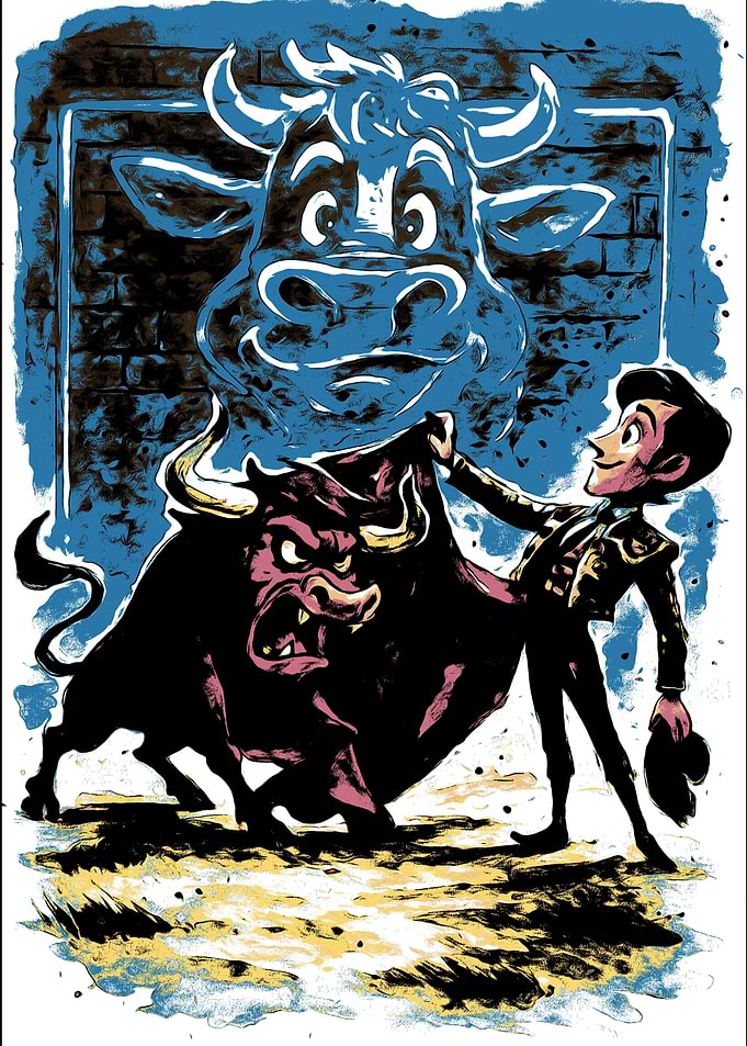 Cartoon Bullfight Illustration